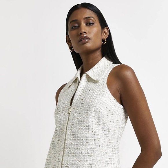 Classy Old Money Vibes River Island Mini Dress in Cream - Picture 2 of 7